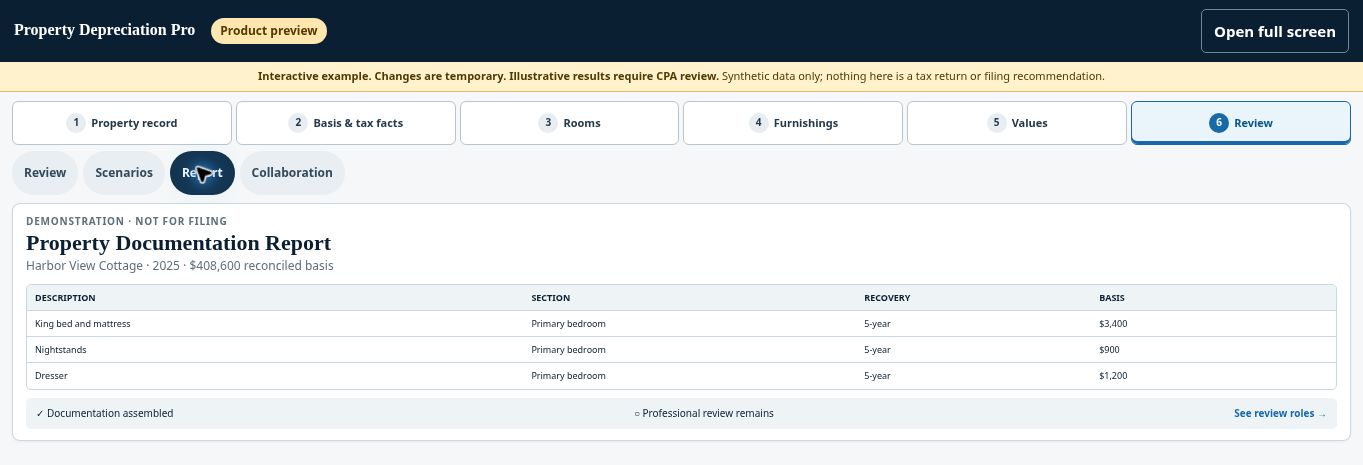 Property Depreciation Pro updated demo: Report